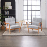 Mid-Century Modern Accent Chair, Arm Chair Living Room Chairs with Pillow Upholstered Reading Chair with Solid Wood Frame & Living Room Bedroom Balcony (Antique Dark Grey)