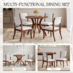 Walnut Dining Table Set:39.4" Round Table + 2 Chairs - Traditional Solid Wood Kitchen Set with Inlaid Tabletop, Elegant Curved Legs for Dining Room