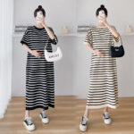 Maternity Short-sleeve Striped Midi Dress