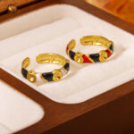 Minimalist Bamboo Joint Enamel Ring Women 18K Real Gold Plated Light Luxury Anti-Fade Jewelry
