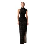 Womens Lace Hollow-Out Dress With Side Slit