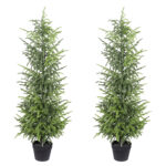 5' Artificial Real Touch Pine Tree in Black Plastic Pot, 2pc/set
