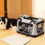 3-Door Folding Soft Dog Crate With Carrying Bag And Fleece Bed , Indoor & Outdoor Pet Home