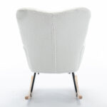 067-Teddy Fabric Leisure Rocking Chair With Adjustable Footstool,Nursery Rocking Chair, High Backrest, Storage Pocket On The Right Side,The Base Rocker Is Solid Wood And Metal,Ivory