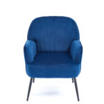 Velvet Accent Chair, Modern Upholstered Living Room Chairs, Luxury Single Sofa Armchair with Metal Legs, Comfy Barrel Chairs for Living Room, Waiting Room, Bedroom, Office and Cafe, Blue