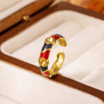Minimalist Bamboo Joint Enamel Ring Women 18K Real Gold Plated Light Luxury Anti-Fade Jewelry