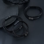 Woven Leather Bracelet For Men With A Magnetic Clasp And A Minimalist Design