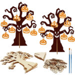56-piece Halloween Craft Kit With Wooden Discs, Paintbrushes, And Wire Decorations