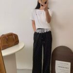 Chic Lace-waist Polka-dot Casual Straight-leg Pants That Add A Touch Of Sweetness And Youthful Charm