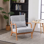 Mid-Century Modern Accent Chair, Arm Chair Living Room Chairs with Pillow Upholstered Reading Chair with Solid Wood Frame & Living Room Bedroom Balcony (Antique Dark Grey)