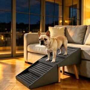 2-in-1 Dog Stairs for Bed and Couch 19.69″ Foldable Dog Ramp for Couch 4 Pet Steps & Ottoman for Small Dogs, Grey