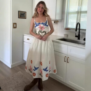 Womens Strapless Printed Waist-Cinching Dress