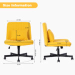 Yellow Linen Criss Cross Armless Office Chair with Wheels - Versatile for Home Office, Meditation & Makeup