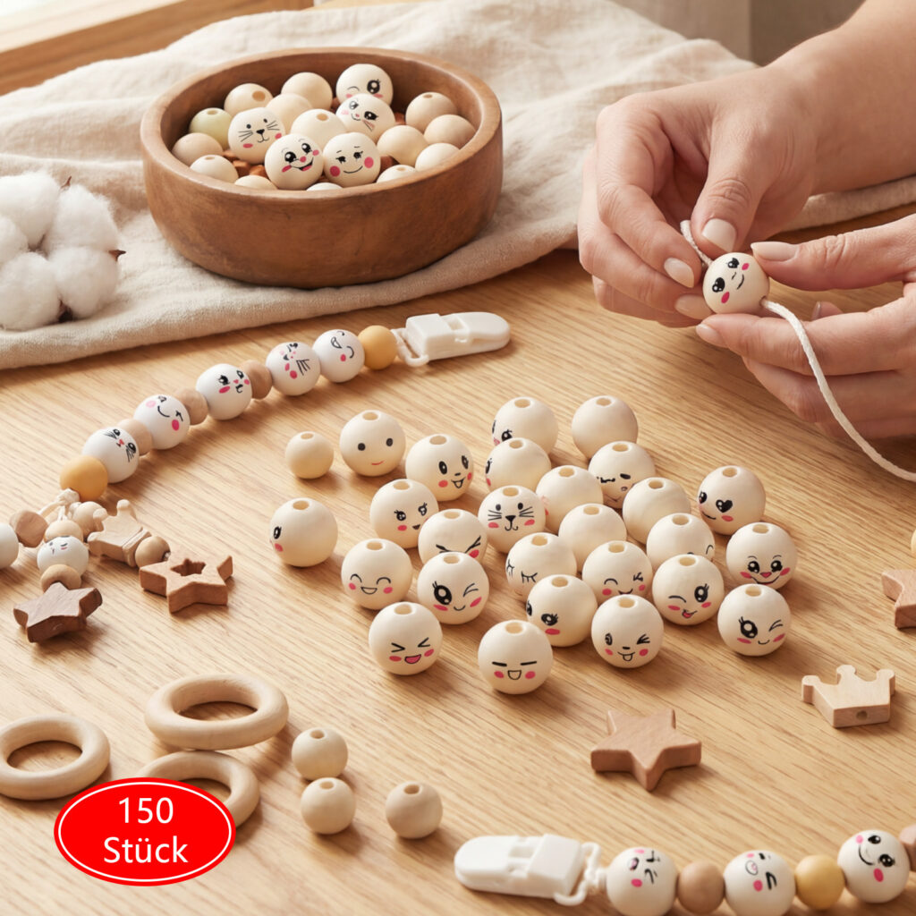 150 Wooden Beads With Holes For DIY Jewelry Making, Craft Projects, And Decorations—Party Supplies Set