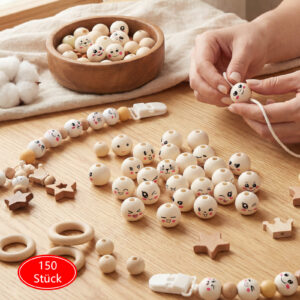150 Wooden Beads With Holes For DIY Jewelry Making, Craft Projects, And Decorations—Party Supplies Set