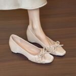 2026 New Women Square Toe Hidden Heel Mary Janes, Gentle Style Bow Low Cut Pumps, Comfortable Wear-resistant High Heel Daily Shoes