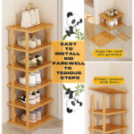 6-Tier Bamboo Shoe Rack - Vertical Space Saving Shoe Organizer Corner Shelf UK