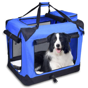 3-Door Folding Soft Dog Crate With Carrying Bag And Fleece Bed , Indoor & Outdoor Pet Home