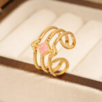Fashion Multicolor Enamel Gold Plated Stainless Steel Adjustable Open Ring For Women, Anti-fade Titanium Steel Band