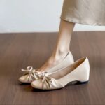 2026 New Women Square Toe Hidden Heel Mary Janes, Gentle Style Bow Low Cut Pumps, Comfortable Wear-resistant High Heel Daily Shoes
