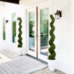 6FT Spiral Topiary Trees Artificial Outdoor Faux Boxwood Plants Large Twisted Green Potted Trees for Garden Front Porch Patio Planter Decoration, 2pcs/set
