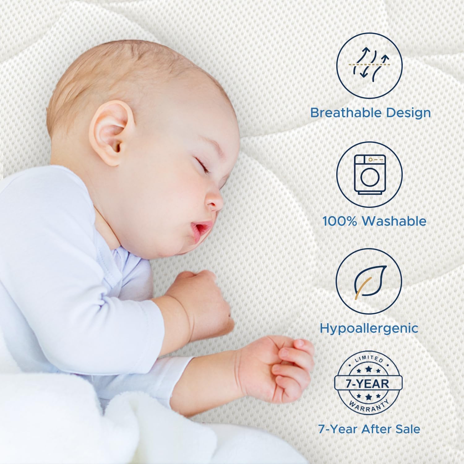 Crib Mattress, Dual-Sided Toddler And Baby Mattress With Washable Airfiber Insert And Removable Cover, 1 0 0 Breathable, Organic Cotton 5 Firm Fit Standard Size Toddler Bed - Image 3