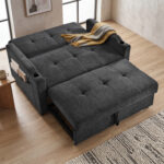 2 Seater Pull Out Sofa Bed, Multi-Functional Sleeper Loveseat With Cup Holders, Convertible Fold Out Guest Couch, Space Saving Sofa Sleeper For Apartment, Living Room, Guest Room, Studio, Dorm .