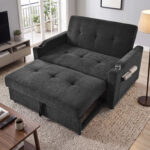 2 Seater Pull Out Sofa Bed, Multi-Functional Sleeper Loveseat With Cup Holders, Convertible Fold Out Guest Couch, Space Saving Sofa Sleeper For Apartment, Living Room, Guest Room, Studio, Dorm .