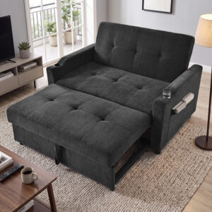 2 Seater Pull Out Sofa Bed, Multi-Functional Sleeper Loveseat With Cup Holders, Convertible Fold Out Guest Couch, Space Saving Sofa Sleeper For Apartment, Living Room, Guest Room, Studio, Dorm .