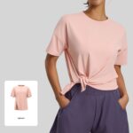 Split-front Loose-fit Short-sleeve Tunic For Yoga Running And Fitness