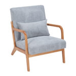 Mid-Century Modern Accent Chair, Arm Chair Living Room Chairs with Pillow Upholstered Reading Chair with Solid Wood Frame & Living Room Bedroom Balcony (Antique Dark Grey)