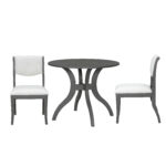 Oak Gray Dining Table Set:39.4" Round Table + 2 Chairs - Traditional Solid Wood Kitchen Set with Inlaid Tabletop, Elegant Curved Legs for Dining Room