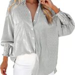 Womens Striped Blouse With A Sophisticated Touch Bell Sleeves And Lace-trimmed Long Sleeves