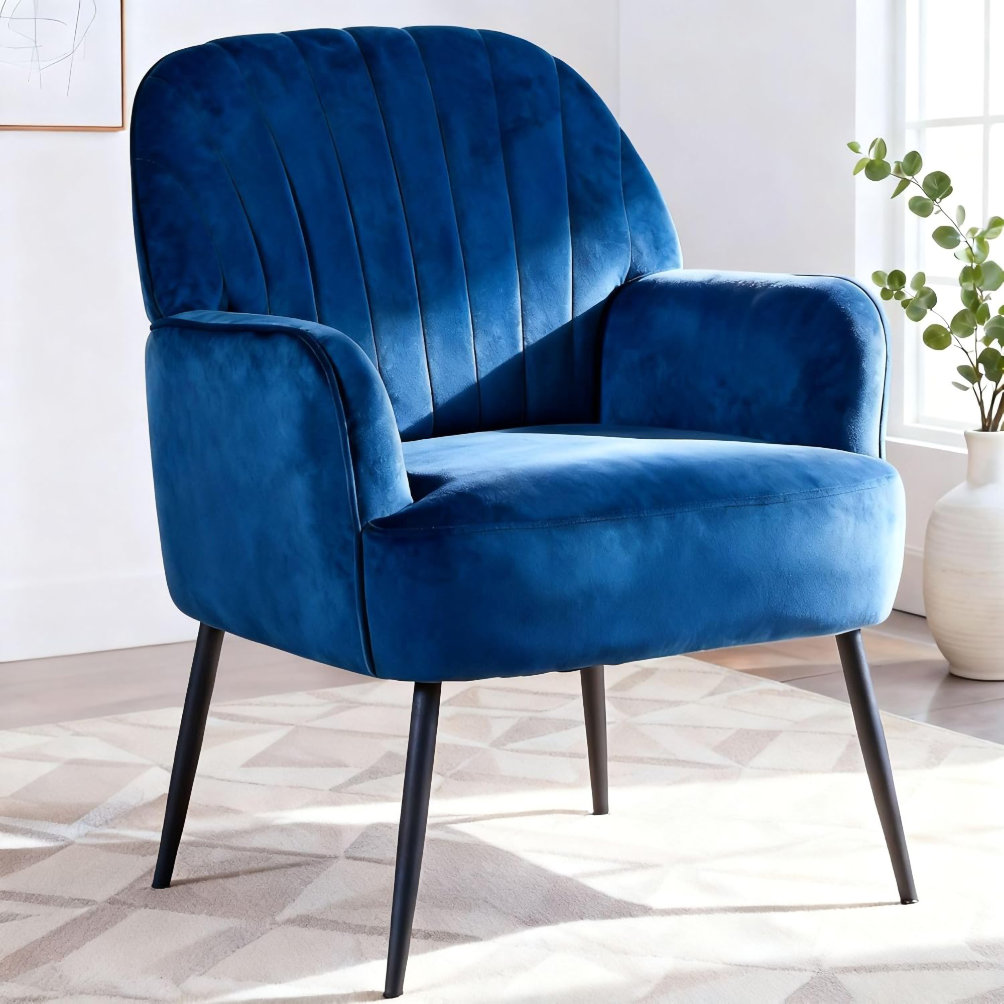 Velvet Accent Chair, Modern Upholstered Living Room Chairs, Luxury Single Sofa Armchair with Metal Legs, Comfy Barrel Chairs for Living Room, Waiting Room, Bedroom, Office and Cafe, Blue - Image 6