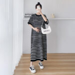 Maternity Short-sleeve Striped Midi Dress