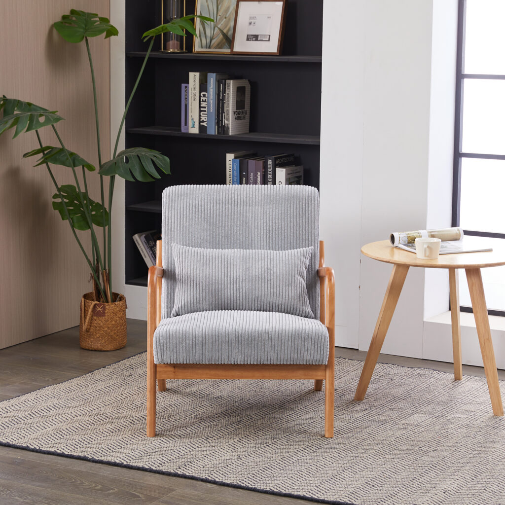 Mid-Century Modern Accent Chair, Arm Chair Living Room Chairs with Pillow Upholstered Reading Chair with Solid Wood Frame & Living Room Bedroom Balcony (Antique Dark Grey)