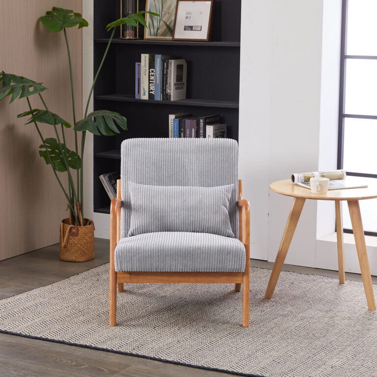 Mid-Century Modern Accent Chair, Arm Chair Living Room Chairs with Pillow Upholstered Reading Chair with Solid Wood Frame & Living Room Bedroom Balcony (Antique Dark Grey)