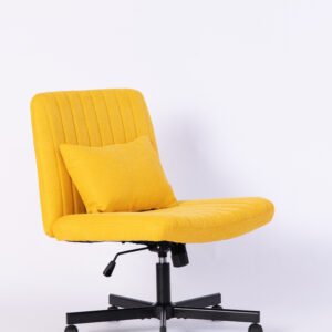 Yellow Linen Criss Cross Armless Office Chair with Wheels - Versatile for Home Office, Meditation & Makeup