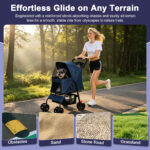 Foldable Pet Stroller for Small Dogs and Cats Under 28 lbs with Multi-Functional Tray, 2 Safety Leashes, Storage Basket & Breathable Mesh, 4 Wheels Pet Stroller, Blue