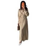 Womens Elegant Solid-color Shirt Single-breasted Lace-up Dress