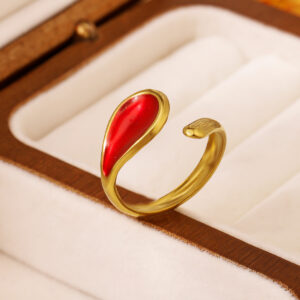 Fashionable And Trendy Cross-Border High-End Water Drop Oil-Drip Open Ring 18K Real Gold Electroplated Open Stainless Steel Ring