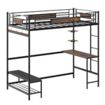 Twin Metal Loft Bed Frame With Storage, Buckle-Fastened Slats, No Box Spring