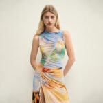 Womens Dopamine-Color Printed Long Dress