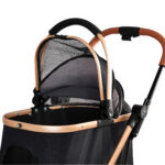 Pet Stroller for Dogs and Cats, 2-in-1 Detachable Foldable 4 Wheels Pet Stroller, Quick One-Hand Fold, Storage Basket, Detachable Carry Basket with Sun Canopy(Black+Gold)