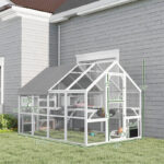 Wooden Catio Outdoor Cat Enclosure With Waterproof Cover, 2 Condos, 6 Platforms, Bridge, Doors, White