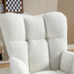 067-Teddy Fabric Leisure Rocking Chair With Adjustable Footstool,Nursery Rocking Chair, High Backrest, Storage Pocket On The Right Side,The Base Rocker Is Solid Wood And Metal,Ivory