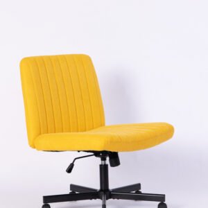 Yellow Linen Criss Cross Armless Office Chair with Wheels - Versatile for Home Office, Meditation & Makeup