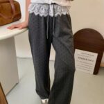 Chic Lace-waist Polka-dot Casual Straight-leg Pants That Add A Touch Of Sweetness And Youthful Charm
