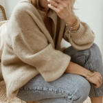 Oversized Crew Neck Button Knit Cardigan Women Soft Puff Sleeve Sweater Coat