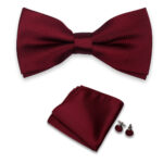 Mens Formalwear Accessory Burgundy Bow Tie Set